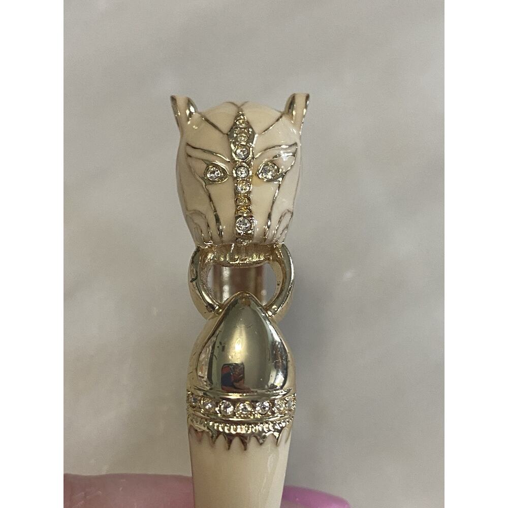 CINER style white ENAMEL CRYSTAL RHINESTONE PANTHER DOOR KNOCKER CUFF BRACELET